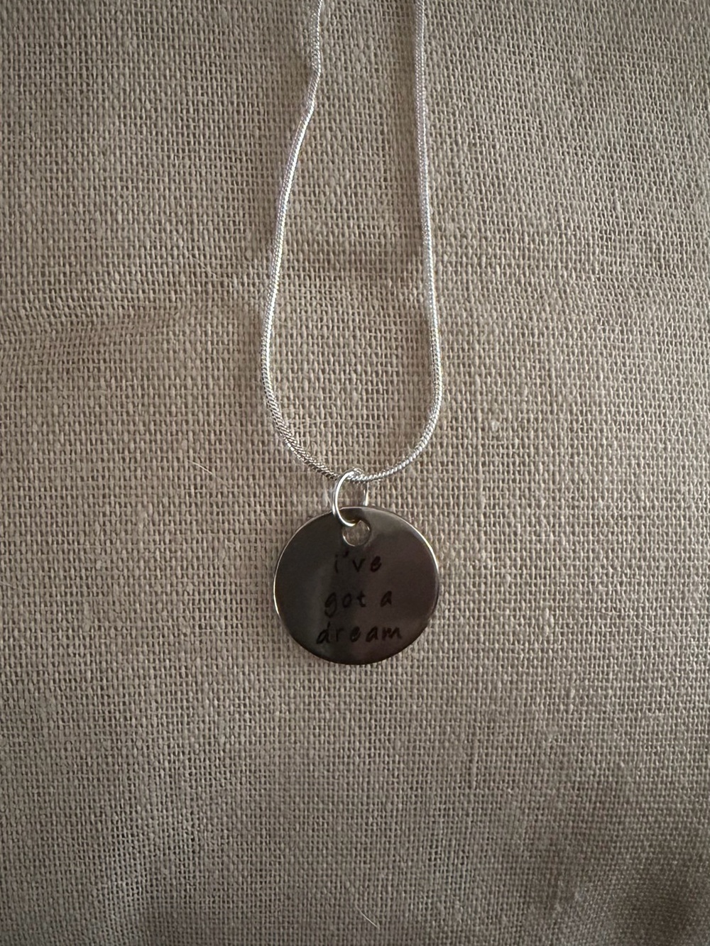 Inspirational 'I've Got a Dream' Silver Disc Necklace